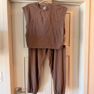 Brown Sleeveless Top and Jogger Set